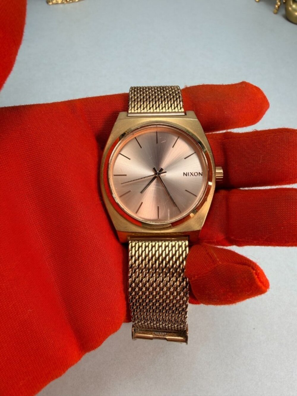 Nixon Time Teller Rose Gold Mesh Watch Minimalist Japan Movement Ladies Watch